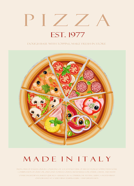 Leinwand Poster, Bilder Pizza est. 1977, Rikke Londager Boisen, 65 × 90 cm