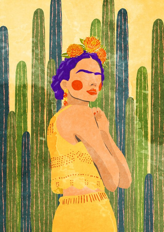 Leinwand Poster, Bilder Frida and cacti, Raissa Oltmanns, 65 × 90 cm