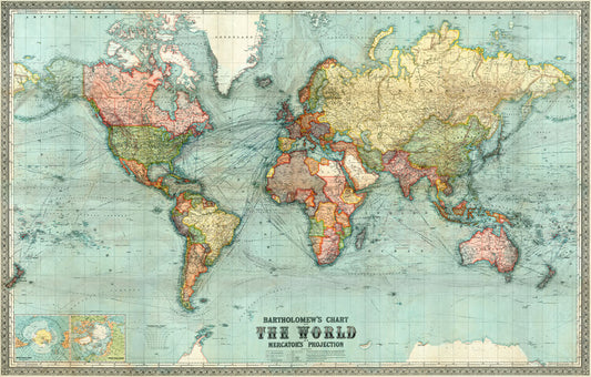 Leinwand Poster, Bilder Bartholomew's chart of the world on Mercator's projection, 100 × 65 cm