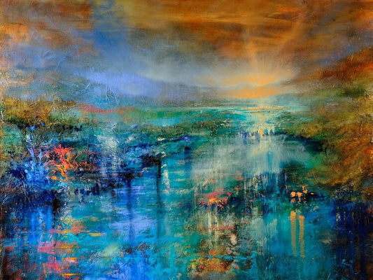 Leinwand Poster, Bilder Here and now - landscape with green coast and blue water, 80 × 60 cm