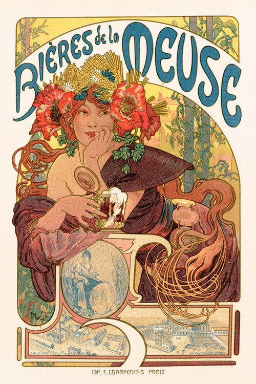 Bières De La Meuse, Alfons Mucha Poster, Plakat, 26.7 × 40 cm