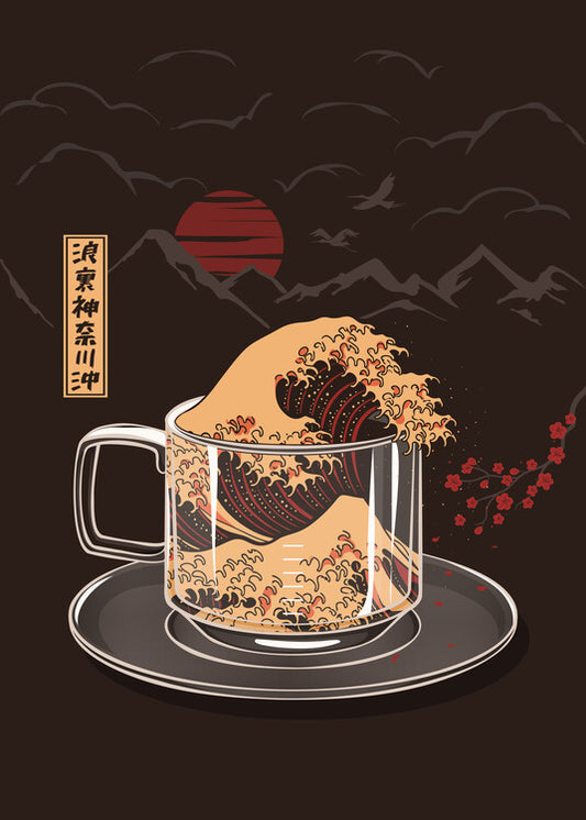Leinwand Poster, Bilder Great Wave off Kanagawa - Coffee Edition, 65 × 90 cm