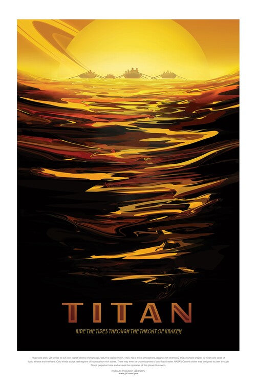 Leinwand Poster, Bilder Titan (Retro Planet & Moon Poster) - Space Series (NASA), 60 × 90 cm
