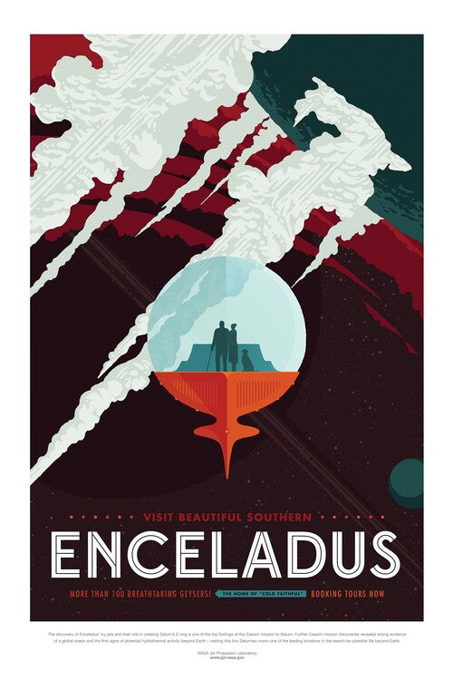 Leinwand Poster, Bilder Enceladus (Retro Planet & Moon Poster) - Space Series (NASA), 60 × 90 cm