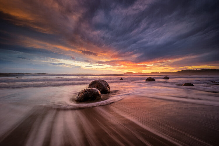 Leinwand Poster, Bilder Moeraki Boulders, James Zhen Yu, 90 × 60 cm