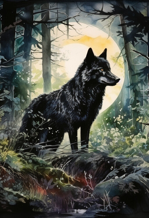Leinwand Poster, Bilder The Black Wolf Painting, Wolf Poster, 60 × 90 cm
