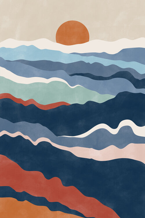 Leinwand Poster, Bilder Abstract Terracotta & Blue Landscape No.1, 60 × 90 cm