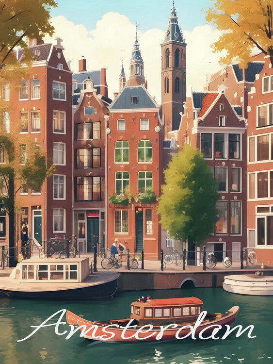 Leinwand Poster, Bilder Amsterdam Netherlands Travel Print, 55 × 75 cm