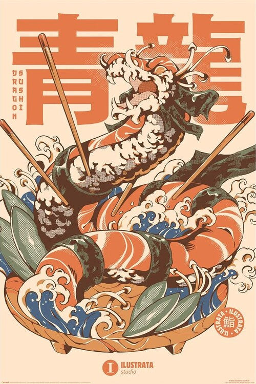 Ilustrata - Dragon Sushi Poster, Plakat, 61 × 91.5 cm