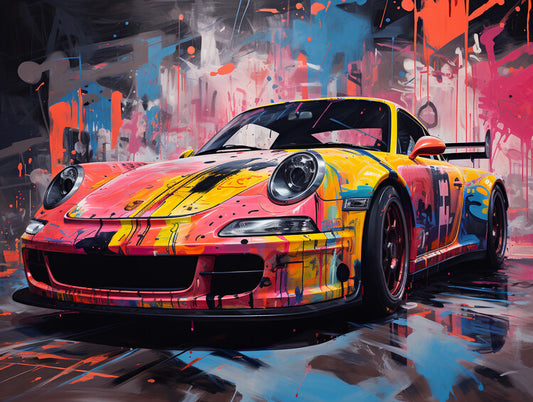 Leinwand Poster, Bilder 911 car Graffiti Style, 80 × 60 cm
