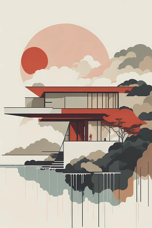 Leinwand Poster, Bilder Frank Lloyd Wright Falling Water House, 60 × 90 cm