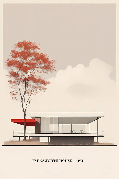 Leinwand Poster, Bilder Farnsworth House by Ludwig Mies van der Rohe 1951, 60 × 90 cm