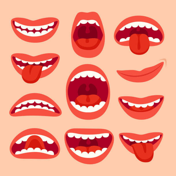 Leinwand Poster, Bilder Cartoon mouth elements collection. Show tongue,, Tetiana Lazunova, 70 × 70 cm