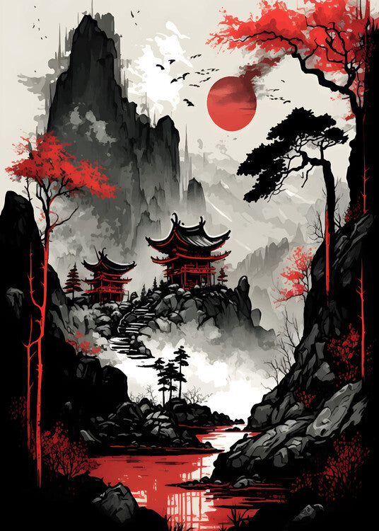 Leinwand Poster, Bilder Red Moon Japan, 65 × 90 cm