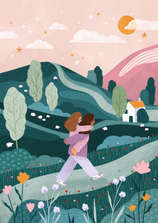 Leinwand Poster, Bilder Mummy Daughter Countryside Walk, Bea Muller, 65 × 90 cm
