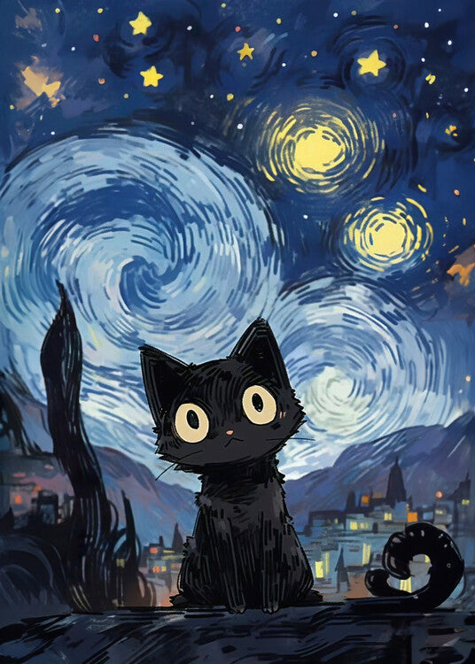 Leinwand Poster, Bilder Cat under the Stars, 65 × 90 cm