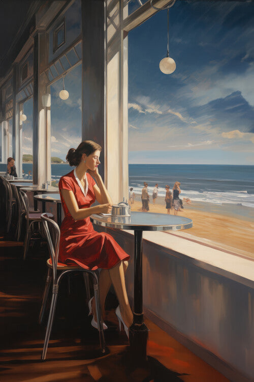 Leinwand Poster, Bilder The girl of contemplation style of Edward Hopper, 60 × 90 cm