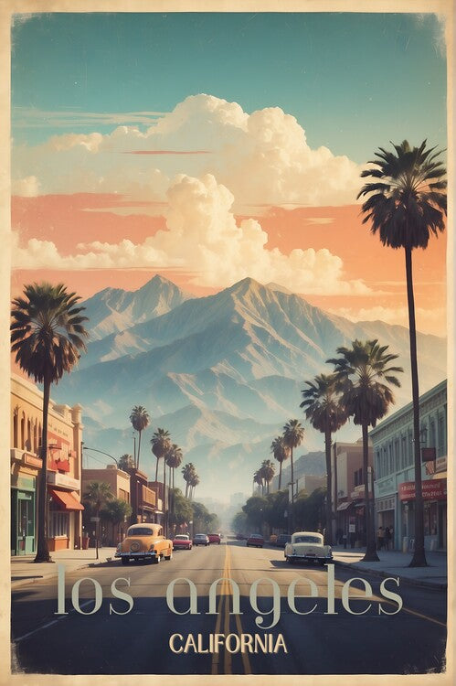 Leinwand Poster, Bilder Capturing Glamour: Vintage Travel Poster of Los Angeles, 60 × 90 cm
