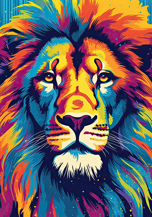 Leinwand Poster, Bilder Löwe Poster Pop Art Kunstdruck, 65 × 90 cm
