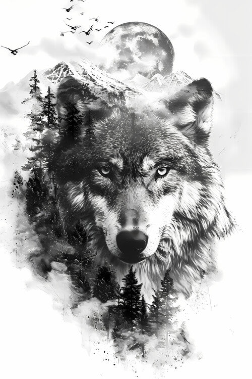 Leinwand Poster, Bilder Black and white wolf, 60 × 90 cm