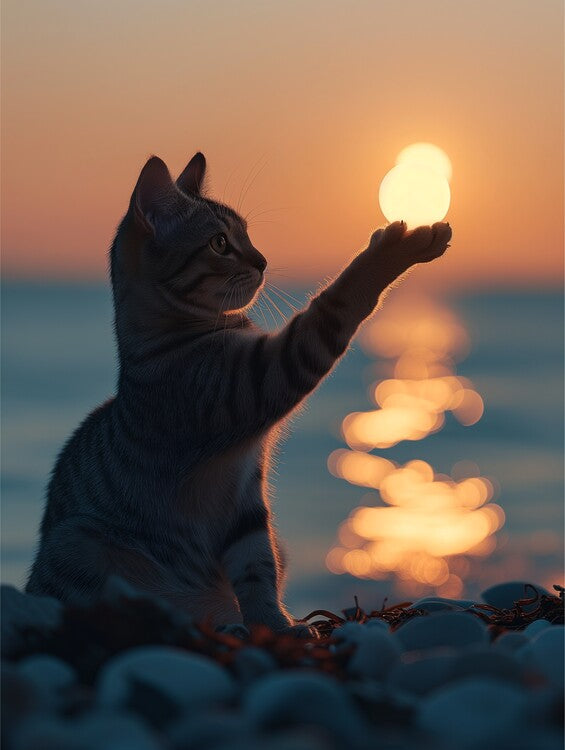 Leinwand Poster, Bilder Cat holding sun, 60 × 80 cm