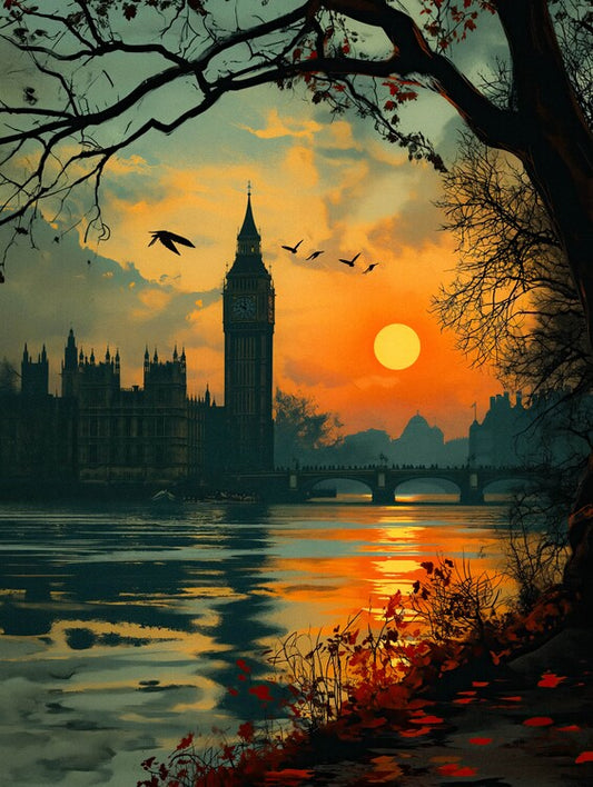 Leinwand Poster, Bilder London At Dawn Travel Poster, 60 × 80 cm