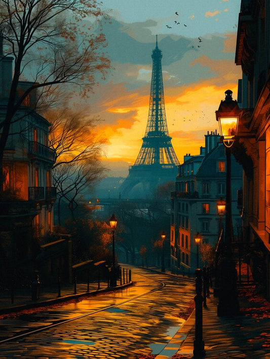 Leinwand Poster, Bilder Paris At Dusk - Vintage Travel Poster, 60 × 80 cm