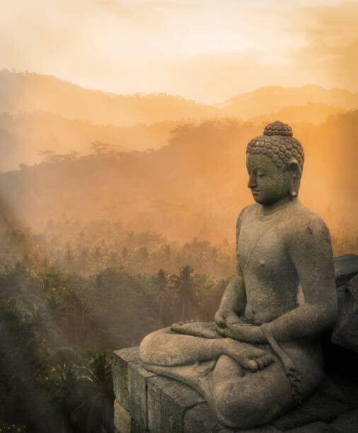 Leinwand Poster, Bilder Statue of Buddha at sunset, Borobudur,, ac productions, 65 × 80 cm