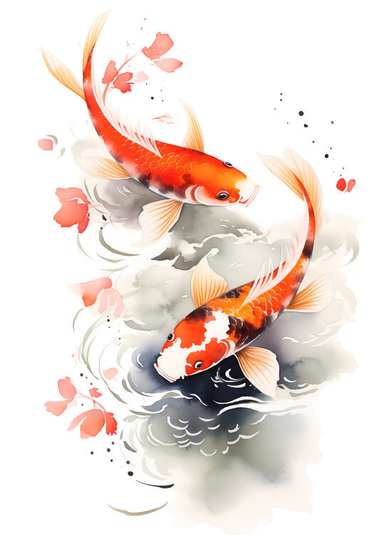 Leinwand Poster, Bilder Japanese Koi watercolour, 65 × 90 cm