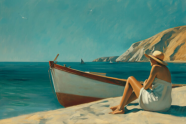 Leinwand Poster, Bilder Lady on the Beach in the style of Edward Hopper, 90 × 60 cm