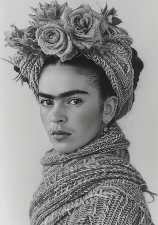 Leinwand Poster, Bilder Frida Kahlo Poster Black and White, 65 × 90 cm