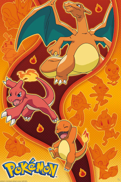 Pokemon - Fire Type Poster, Plakat, 61 × 91.5 cm