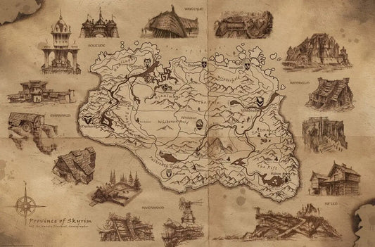 The Elder Scrolls V: Skyrim - Illustrated Map Poster, Plakat, 91.5 × 61 cm