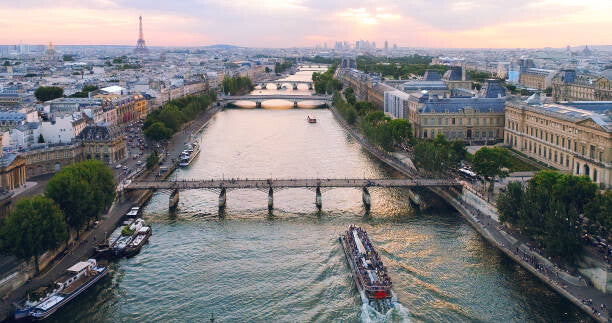 Leinwand Poster, Bilder Paris aerial Seine river sunset France, pawel.gaul, 85 × 45 cm
