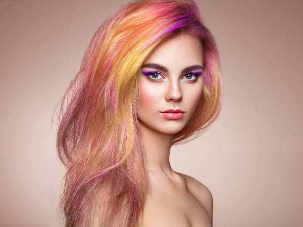 Leinwand Poster, Bilder Beauty fashion model girl with colorful dyed hair, heckmannoleg, 80 × 60 cm