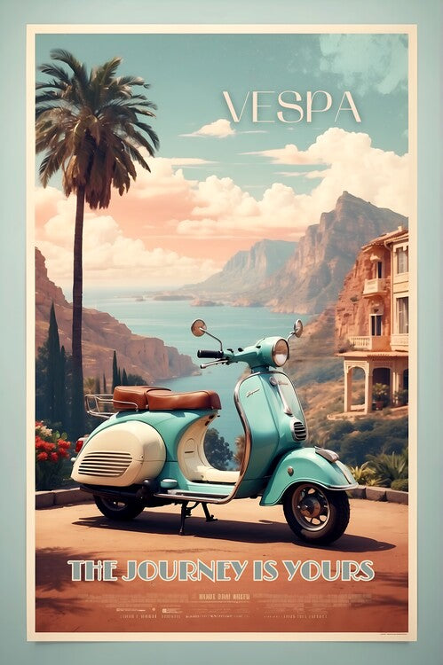 Leinwand Poster, Bilder Vespa: The Journey is Yours, 60 × 90 cm