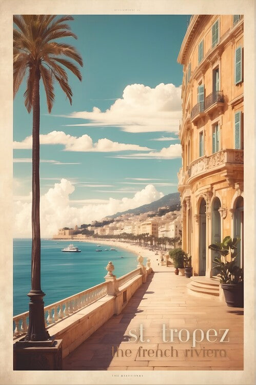 Leinwand Poster, Bilder Retro Chic: St. Tropez Vintage Travel Poster, 60 × 90 cm
