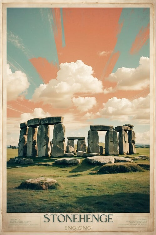 Leinwand Poster, Bilder Mystical Monoliths: Vintage Travel Poster of Stonehenge, 60 × 90 cm