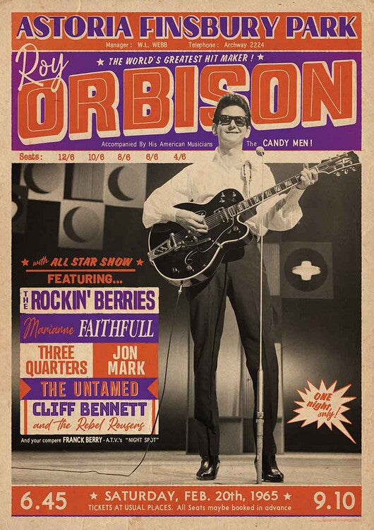 Roy Orbison - Astoria Finsbury Park 1965 Poster, Plakat, 59.4 × 84.1 cm