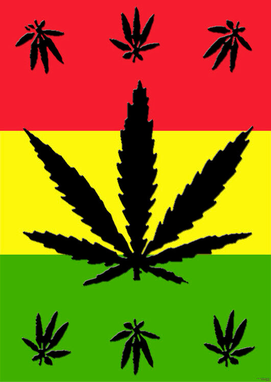 Marijuana Leaf - On rasta colours Poster, Plakat, 59.4 × 84.1 cm