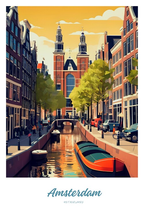 Leinwand Poster, Bilder Amsterdam vintage Travel poster, 60 × 90 cm