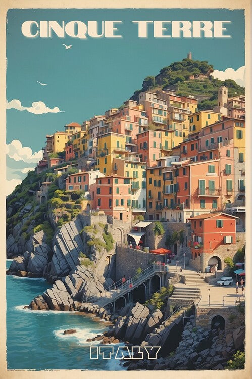 Leinwand Poster, Bilder Cinque Terre Serenity: Vintage Travel Poster, 60 × 90 cm