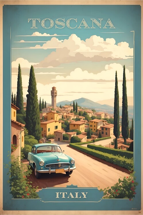 Leinwand Poster, Bilder Capturing Toscana's Beauty: Vintage Retro Travel Art, 60 × 90 cm