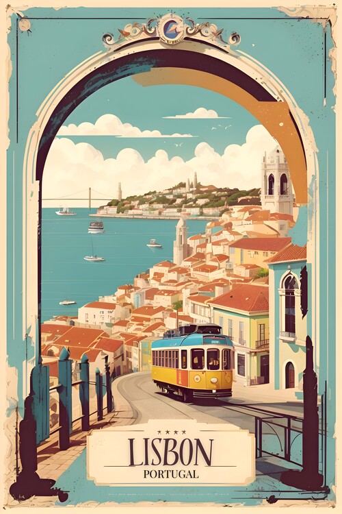 Leinwand Poster, Bilder Vintage Lisbon Poster: Portuguese Beauty, 60 × 90 cm