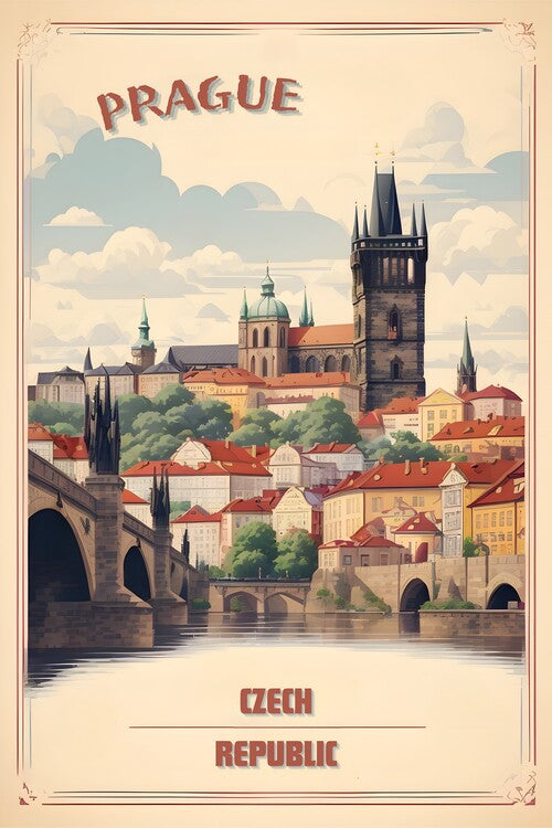 Leinwand Poster, Bilder Discover Prague's Retro Elegance: Vintage Poster Collection, 60 × 90 cm