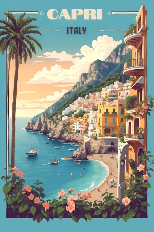 Leinwand Poster, Bilder Capri Vintage Retro Poster: Timeless Charm and Mediterranean, 60 × 90 cm