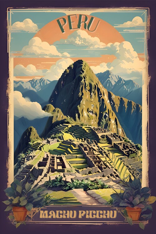 Leinwand Poster, Bilder Machu Picchu Vintage Poster: Peruvian Majesty, 60 × 90 cm