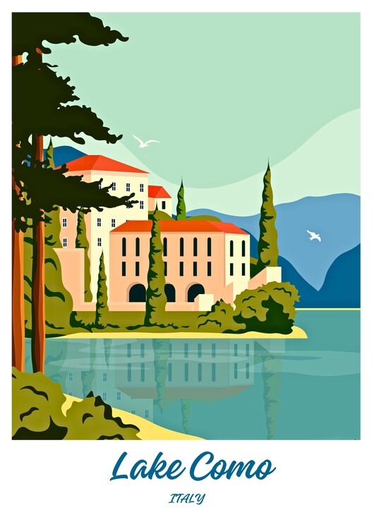 Leinwand Poster, Bilder Lake Como Vintage travel poster, 65 × 90 cm