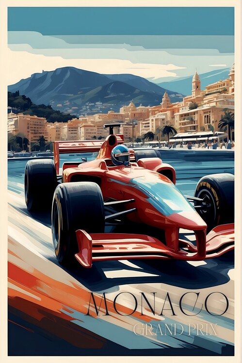 Leinwand Poster, Bilder Abstract Monaco Grand Prix: Vintage Racing Art Collection, 60 × 90 cm