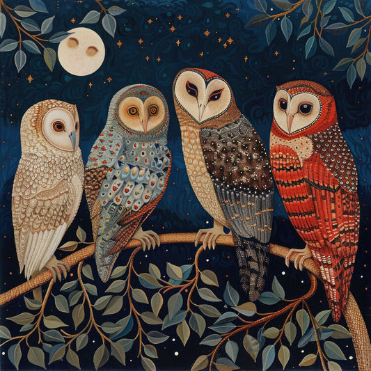 Leinwand Poster, Bilder The Owl Family, 70 × 70 cm